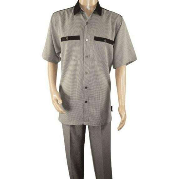 Men 2pc Walking Leisure Suit Short Sleeves DREAMS 263-12 Brown Tan Salt Pepper