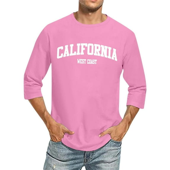 Men 3/4 Sleeve Letter City Name T Shirts Comfortable Crewneck Solid Color Fit Tee Shirt Tops Men's Tall T Shirts Classic T Shirts for Men Men's T Shirts Night Shirts for Men Sleepwear Men T Shirts