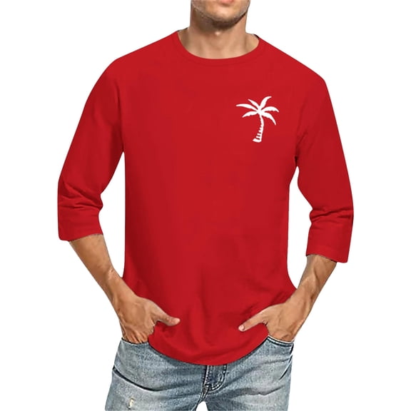 Men 3/4 Sleeve Letter City Name T Shirts Comfortable Crewneck Solid Color Fit Tee Shirt Tops Size M