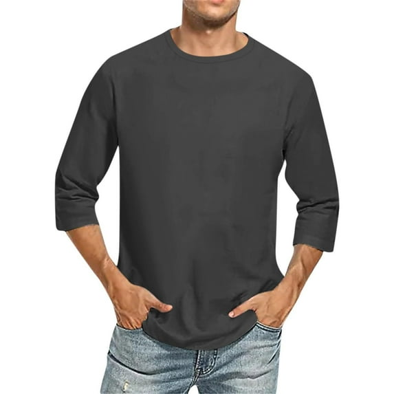 Men 3/4 Sleeve T Shirts Comfortable Crewneck Solid Color Fit Tee Shirt Tops