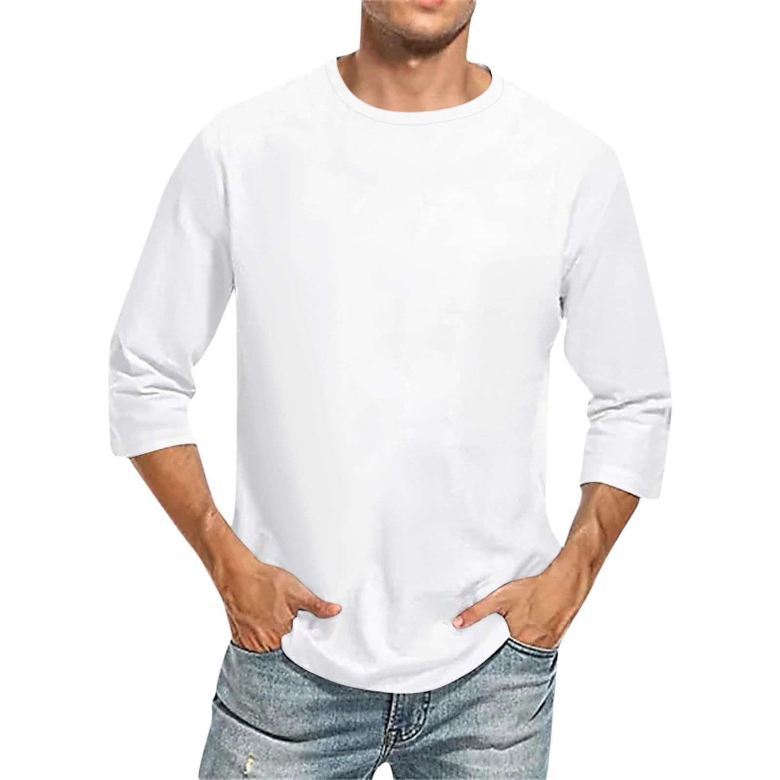 Men 3/4 Sleeve T Shirts Comfortable Crewneck Solid Color Fit Tee Shirt ...