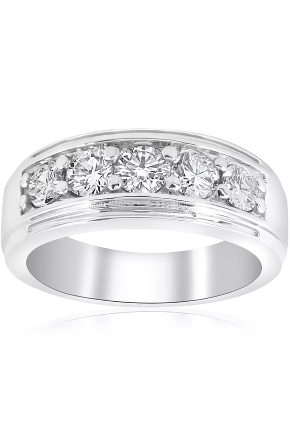 Men 3 Ct Round Cut Moissanite 5-Stone Wedding Band Ring Real 925 Sterling Silver