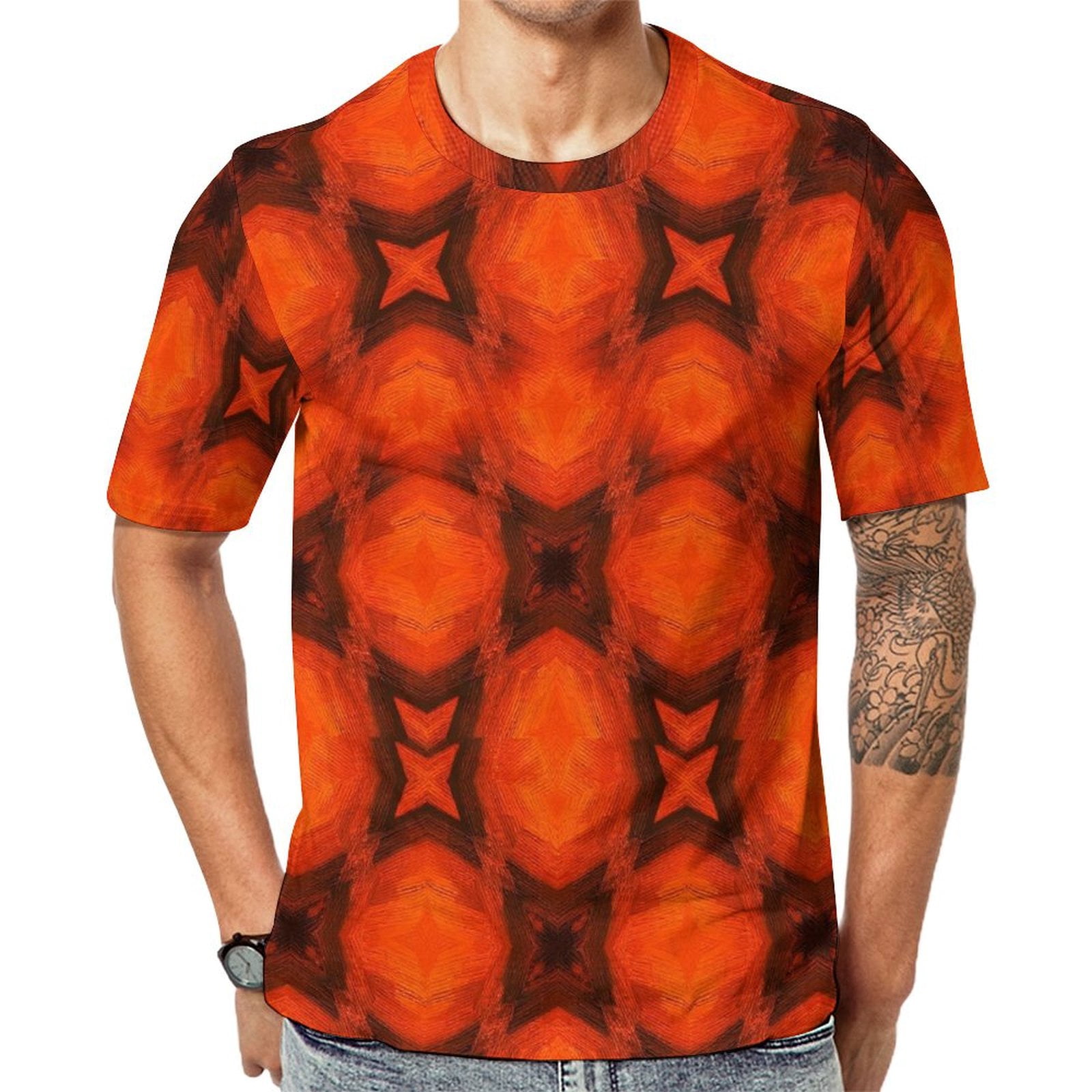 Men 3D Printed Abstract Orange Geometric Kaleidoscope Pattern T-Shirt ...