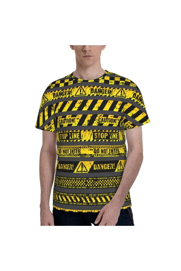 Men 3D Printed Short Sleeve Graphic T-Shirts Tops Tee, Danger Caution Warning Police Stripe