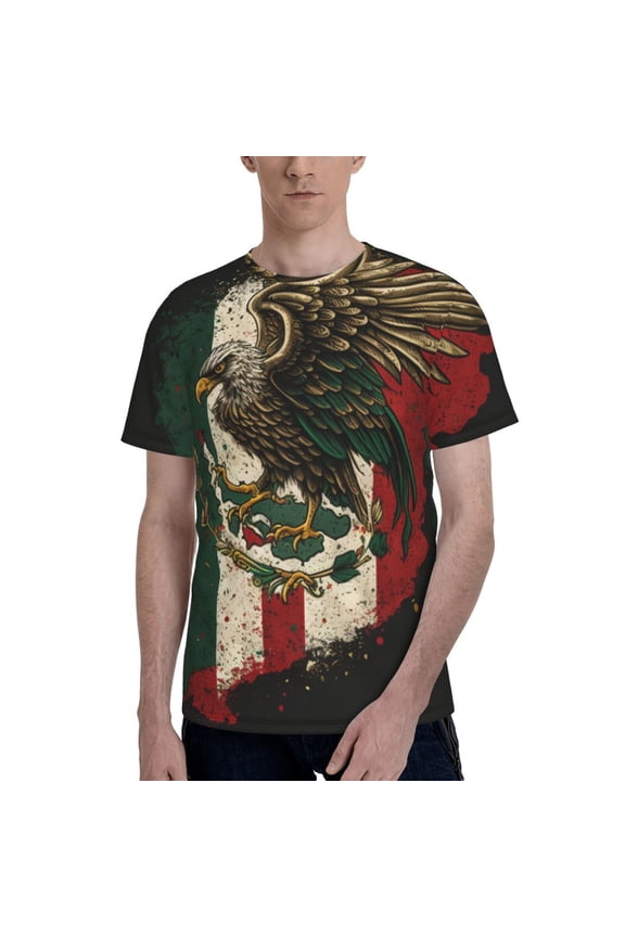 Men 3D Printed Short Sleeve Graphic T-Shirts Tops Tee, Eagle Flag Of Mexico Mexican Flags