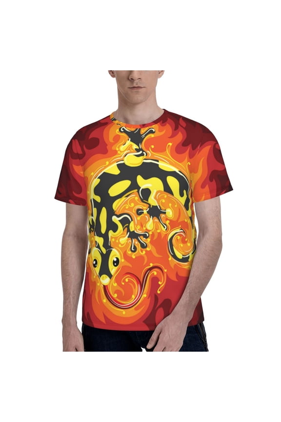 Men 3D Printed Short Sleeve Graphic T-Shirts Tops Tee, Fire Salamander In Flame