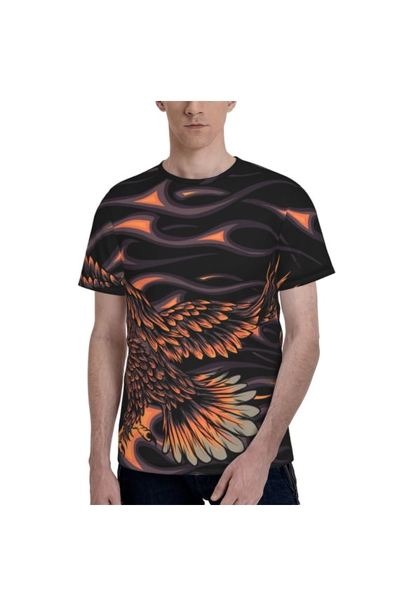 Men 3D Printed Short Sleeve Graphic T-Shirts Tops Tee, Flaming Eagle Fire