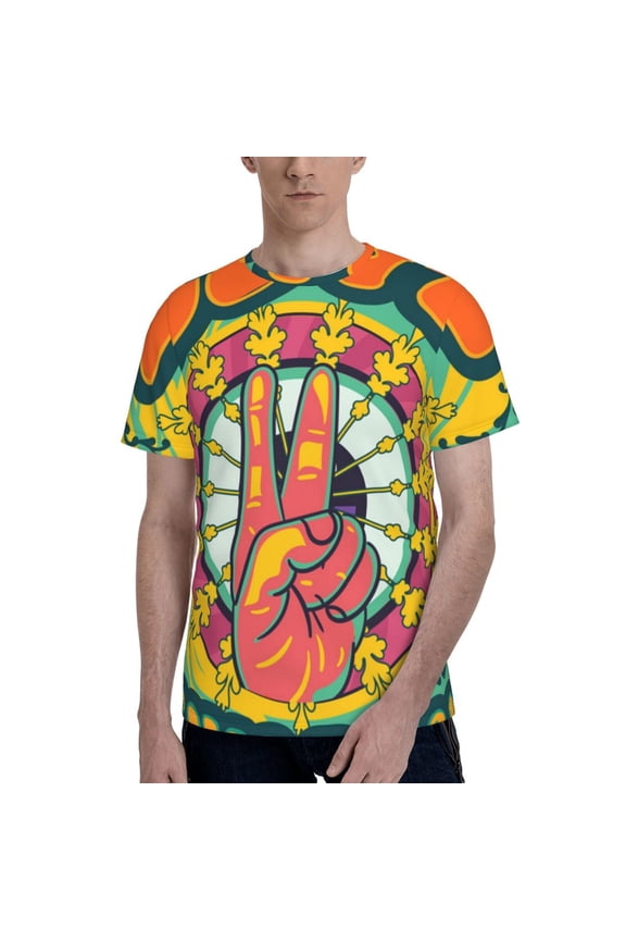 Men 3D Printed Short Sleeve Graphic T-Shirts Tops Tee, Psychedelic Love Generation Hippie
