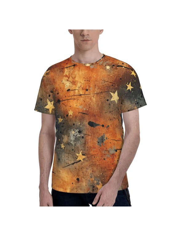 Men 3D Printed Short Sleeve Graphic T-Shirts Tops Tee, Rusty Stars Primitive Vintage