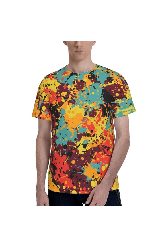 Men 3D Printed Short Sleeve Graphic T-Shirts Tops Tee, Splatter Ink Paint Grunge Splash