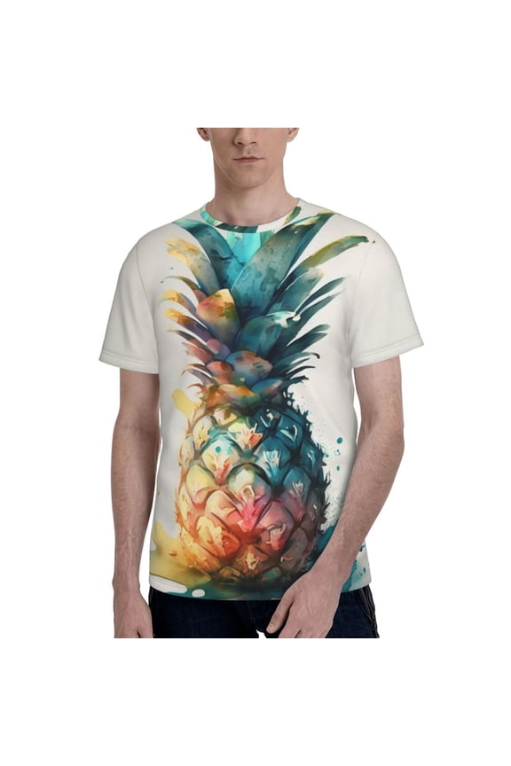 Men 3D Printed Short Sleeve Graphic T-Shirts Tops Tee, Watercolor Pineapple Art