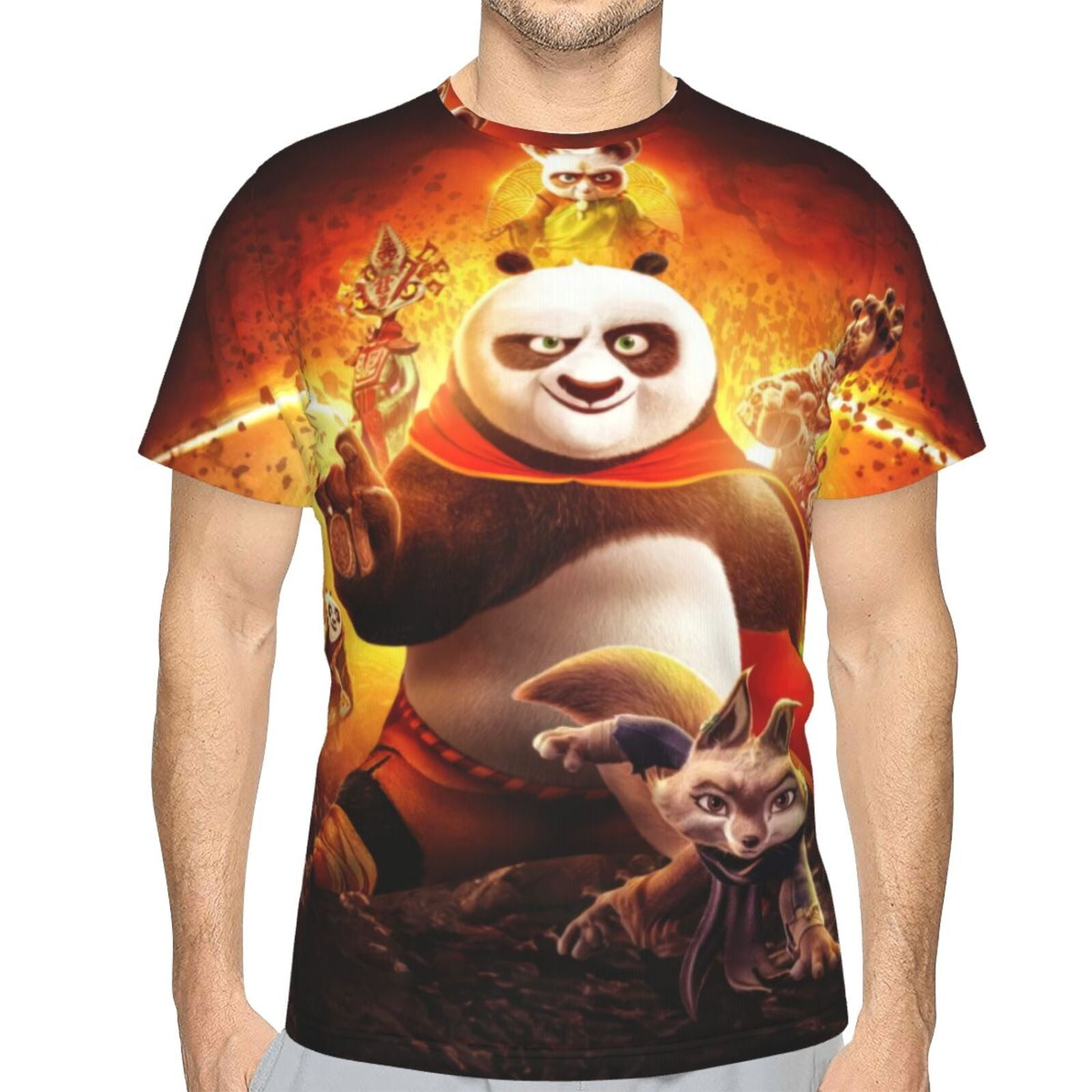 Men 3d Printed Kung Fu Panda Short Sleeve T Shirts Casual Graphics Tees 