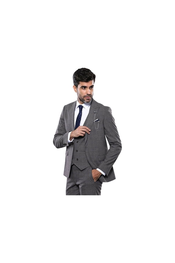 Men 3pc European Suit WESSI by J.VALINTIN Extra Slim Fit JV35 gray Window Pane