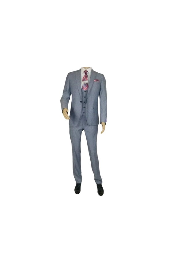 Men 3pc European Vested Suit WESSI  JVALINTIN Slim Fit JV22 Sky Blue One Button