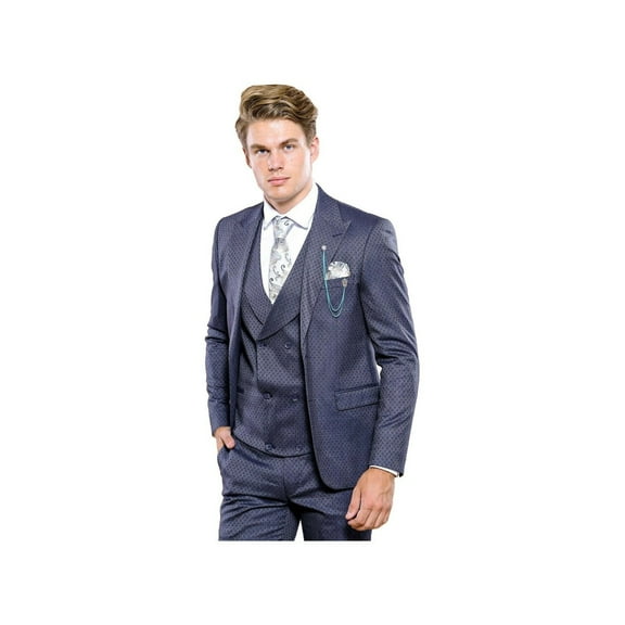 Men 3pc European Vested Suit WESSI by J.VALINTIN Extra Slim Fit JV17 Navy Blue