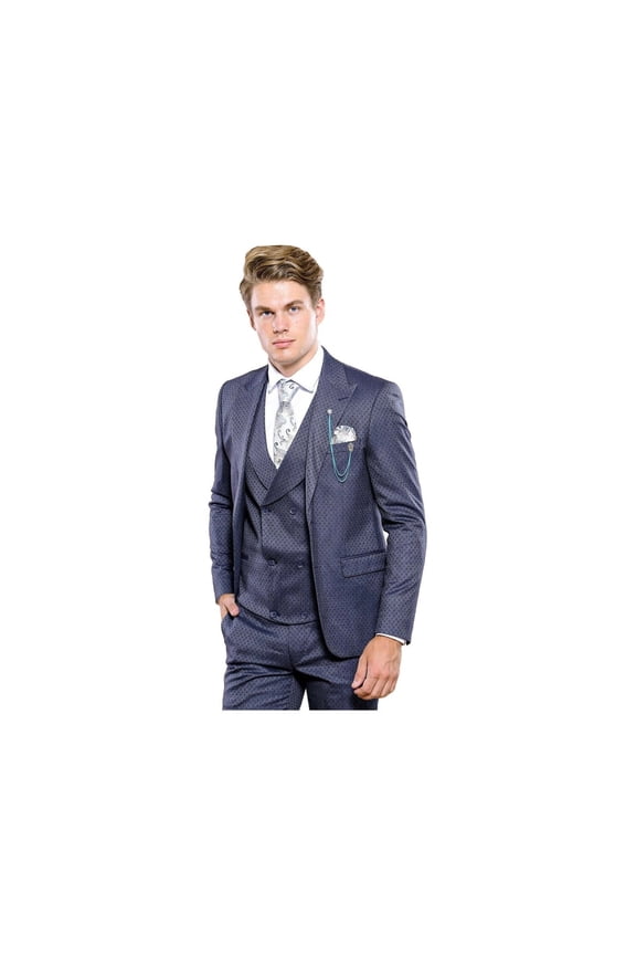 Men 3pc European Vested Suit WESSI by J.VALINTIN Extra Slim Fit JV17 Navy Blue
