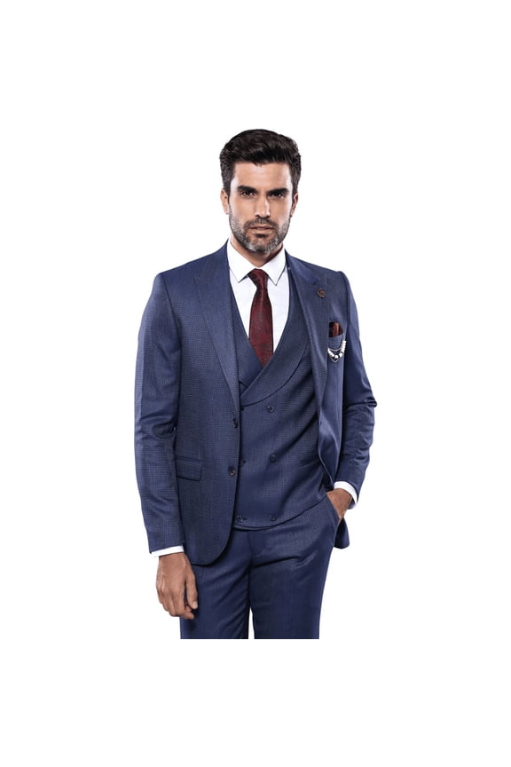 Men 3pc European Vested Suit WESSI by J.VALINTIN Extra Slim Fit JV20 Navy blue