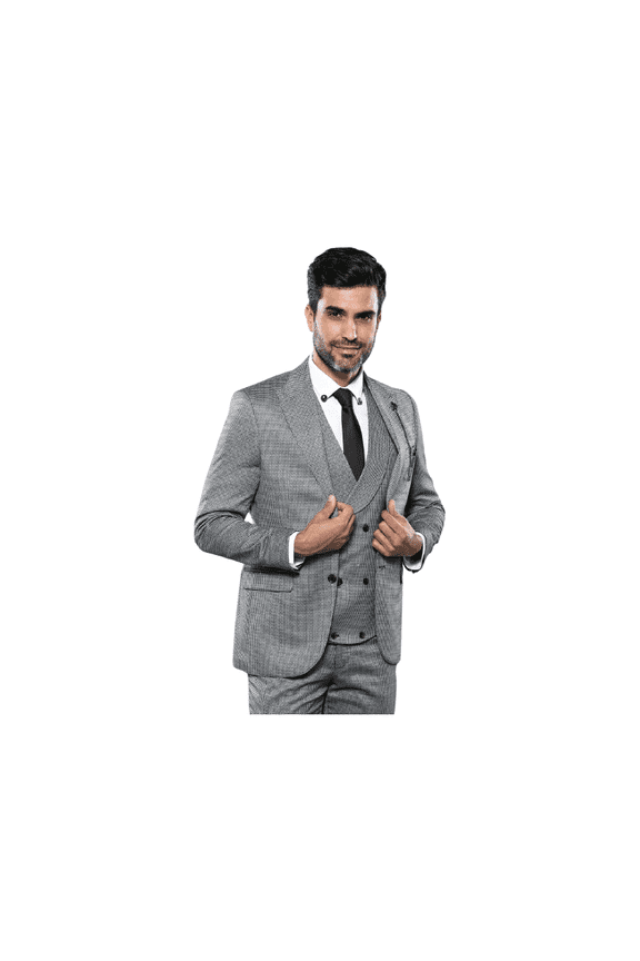 Men 3pc European Vested Suit WESSI by J.VALINTIN Extra Slim Fit JV21 gray silver