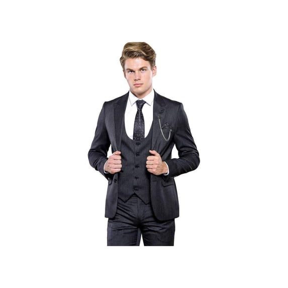 Men 3pc European Vested Suit WESSI by J.VALINTIN Extra Slim Fit JV28 black gray