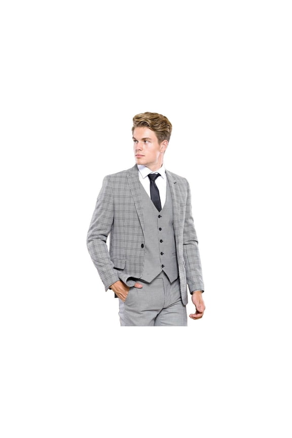 Men 3pc European Vested Suit WESSI by J.VALINTIN Extra Slim Fit JV44 Houndstooth