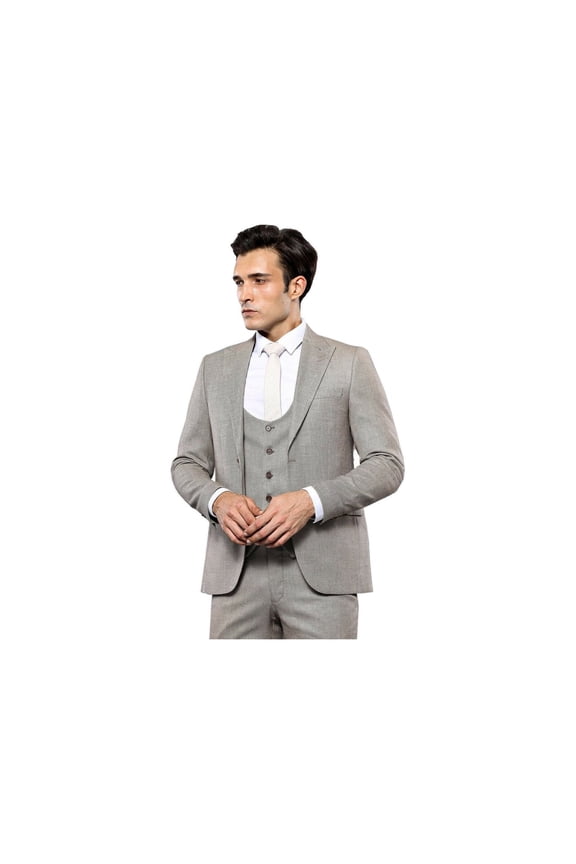 Men 3pc European Vested Suit WESSI by J.VALINTIN Extra Slim Fit JV45 Beige Brown