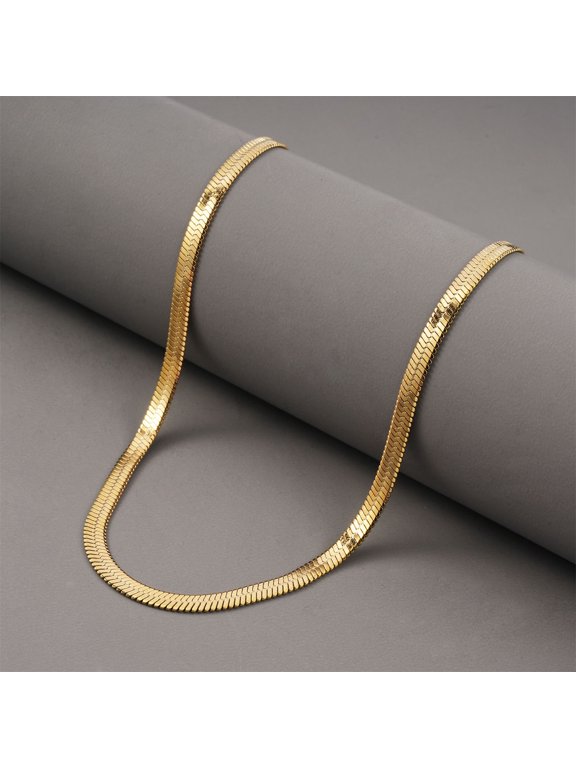 Men 5MM Width Flat Snake Chain Choker Necklace, 14K Gold Filled Daily Layering Statement Fashion Jewelry