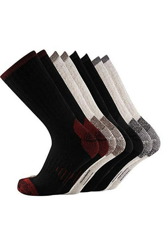 Men 70% Merino wool Crew Socks - NEVSNEV Warm Socks for Men, Athletic Socks for Hiking, Skiing,Trekking,Camping (4 Pair Black+Brown+Black+Black)