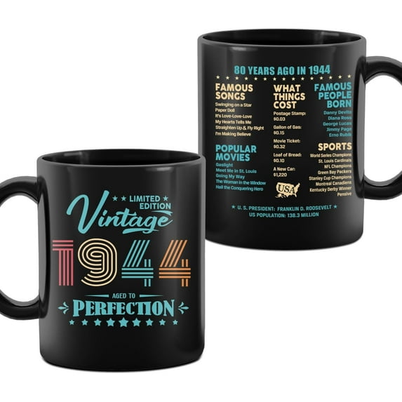 Men 80th Birthday Gift Ideas, Gifts for 80 Year Old Man, 80th Birthday Drinking Cup for Women, 1944 Birthday Decorations, Unique 80th Birthday Presents for Him Her, Vintage Tea Cups 11OZ