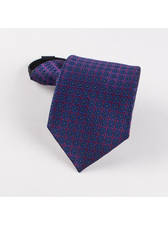 Men 8CM Wide Checkered Zipper Pre-tied Necktie Wedding Party Business Neck Tie