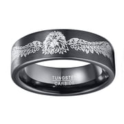 Men 8mm Tungsten Carbide Plating Black Ring Laser Winged Lion Pattern