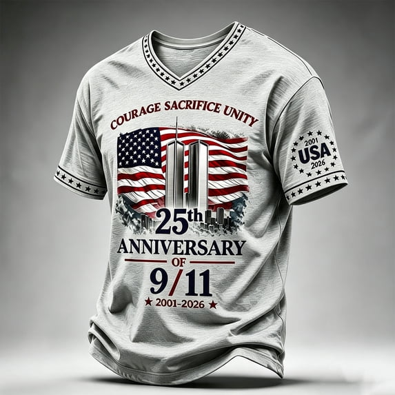 Men 911 25th Memorial Shirts American Flag Print V Neck Short Sleeve Tops Never Forget 911 Graphic Shirts,American Flag Patriotic T-Shirts
