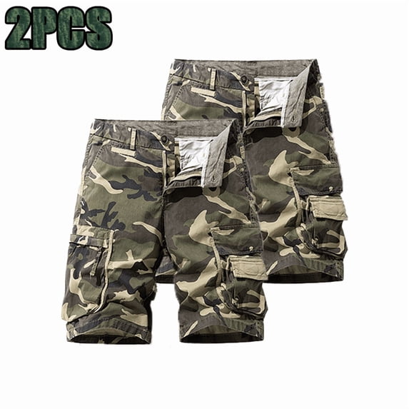 Men 97% Cotton Camouflage Cargo Shorts Multi Pocket Loose Fit Casual Outdoor Work Military Short Pants