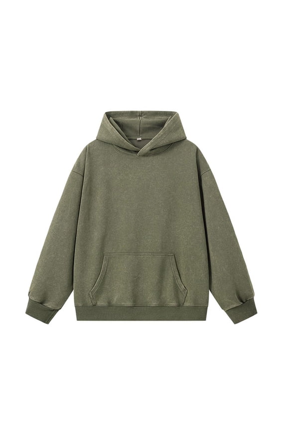 Men Acid Wash Hoodie Fleece Vintage Cotton Sweatshirt Streetwear Pullover Long Sleeve Casual Winter Top