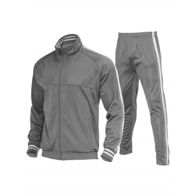 Men Activewear Tracksuit set,Side Stripe Jacket waist pants,big and tall mens Jogging Suit (Grey