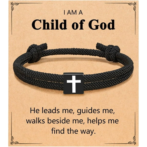 Men Adjustable Braided Rope Cross Bracelet - Easter Christmas Christian Baptism Birthday Gifts for Boys Teens