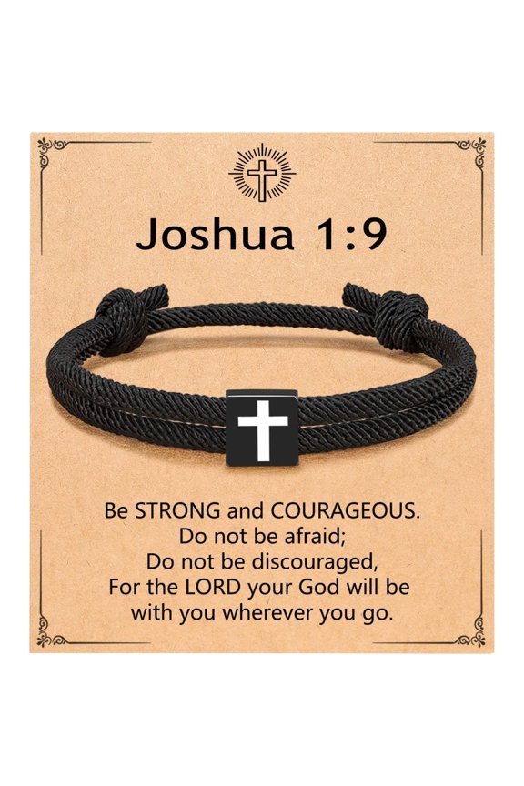 Men Adjustable Rope Cross Bracelet, Christian Religious Jewelry, Perfect Easter Christmas Baptism Birthday Gifts for Teens