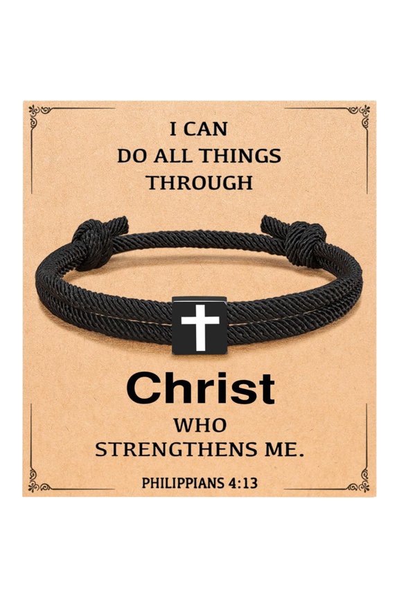 Men Adjustable Rope Cross Bracelet, Christian Religious Jewelry, Perfect Easter Christmas Baptism Birthday Gifts for Teens