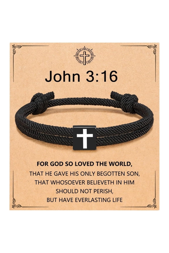 Men Adjustable Rope Cross Bracelet, Christian Religious Jewelry, Perfect Easter Christmas Baptism Birthday Gifts for Teens