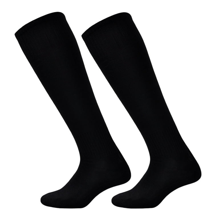 Howooi1 Men Adolescent Sports Anti Slip Long Football Socks Athletic Soccer Socks Solid Color Team Socks Free Size Black Men s Size 48