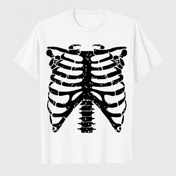 Men Adult Halloween Rib Cage Skeleton Graphic T-Shirt, 100% Cotton Short Sleeve Shirt