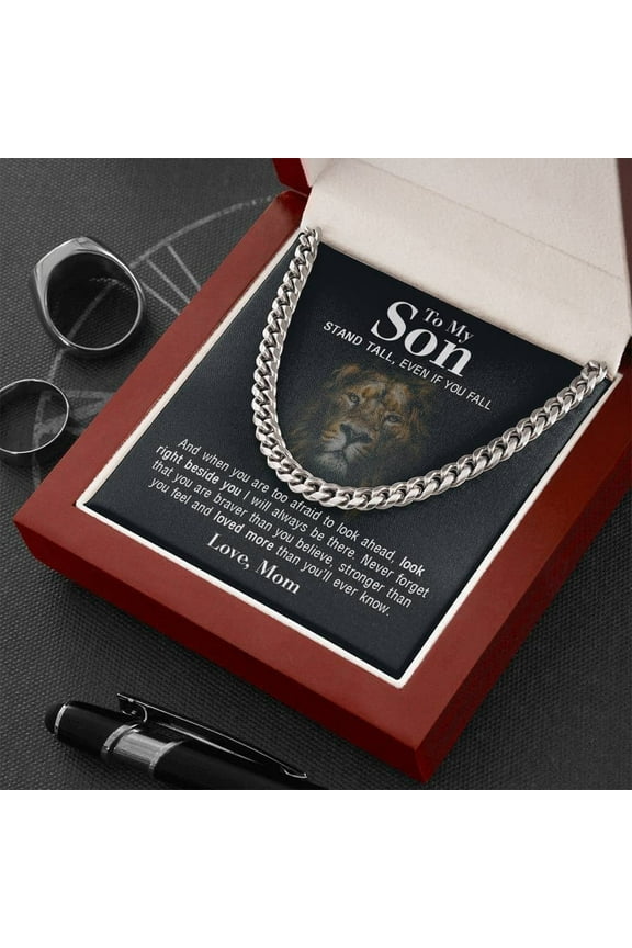 Men Adult Silver Necklace, To My Son Stand Tall From Mom Chain Necklace Gift For Son