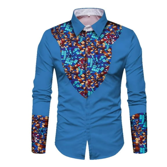Men African Print Shirt Clothes Long Sleeve Cotton Slim Fit Lapel Shirt Tops Men Personal Custom