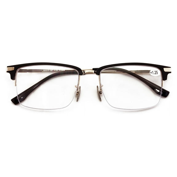 Men Aluminum Optical Frame Rectangular Reading Glasses with Titanium Temple Half Rimless 144MM Ti04 +1.00
