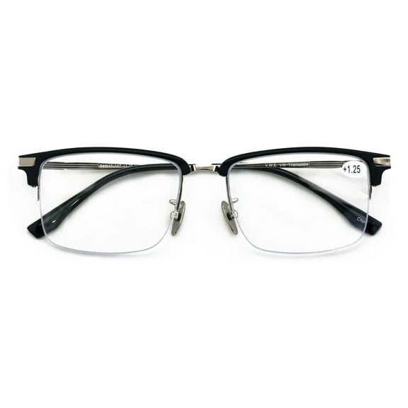 Men Aluminum Optical Frame Rectangular Reading Glasses with Titanium Temple Half Rimless 144MM Ti04 +1.75