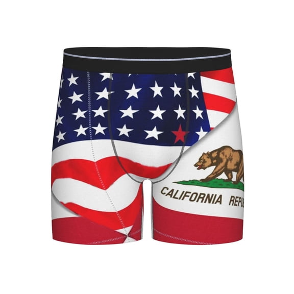 Men America Flag And California Flag Boxer Briefs Novelty Boxer Shorts Underwear No Fly