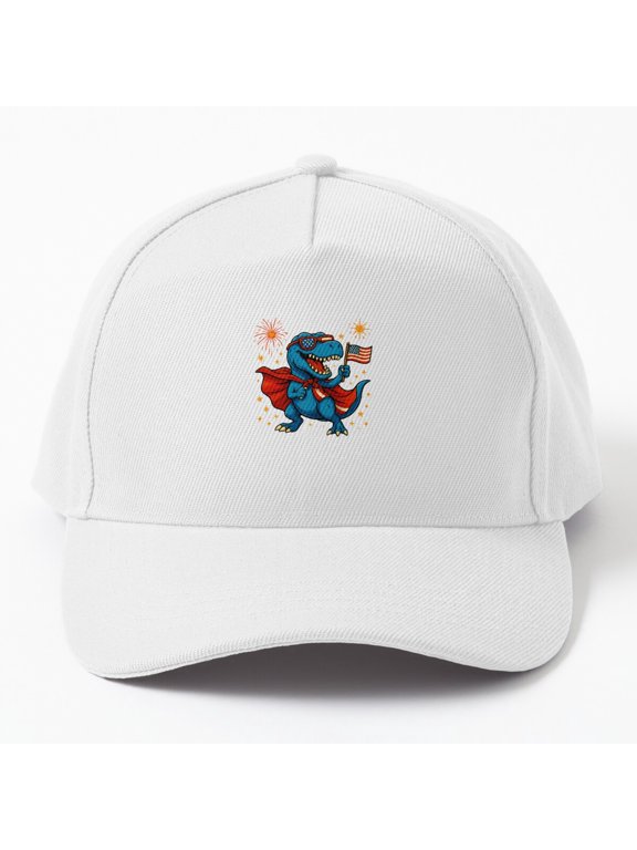 Men Amerisaurus T-Rex Baseball Cap, Happy Fourth of July Dinosaur Celebration Hat