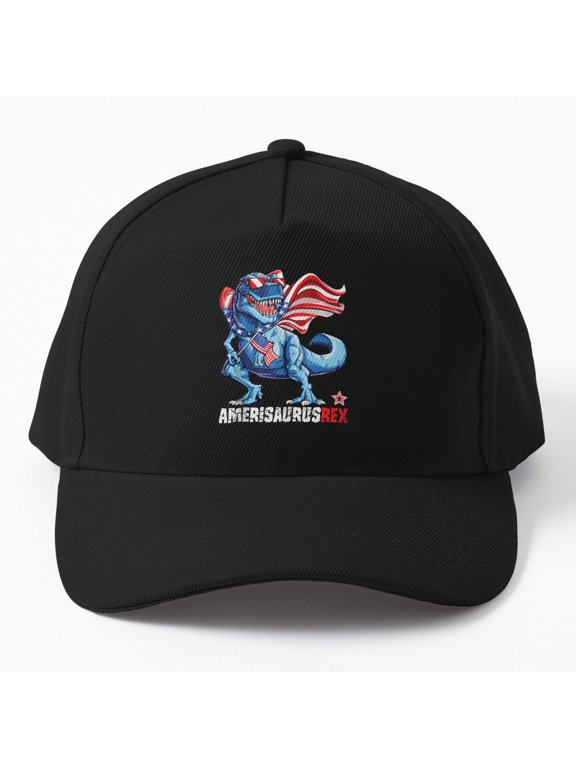 Men Amerisaurus T-Rex Baseball Hat, Fourth of July American Flag Dinosaur Design Cap