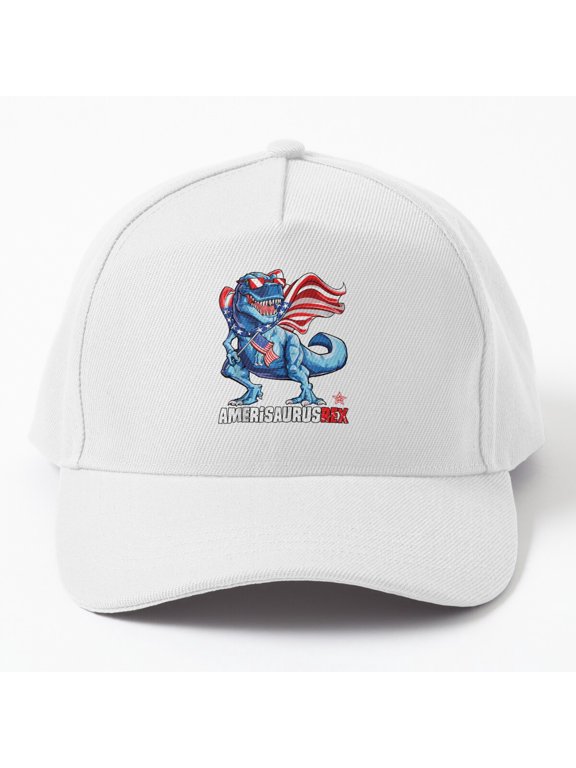 Men Amerisaurus T-Rex Baseball Hat, Fourth of July American Flag Dinosaur Design Cap