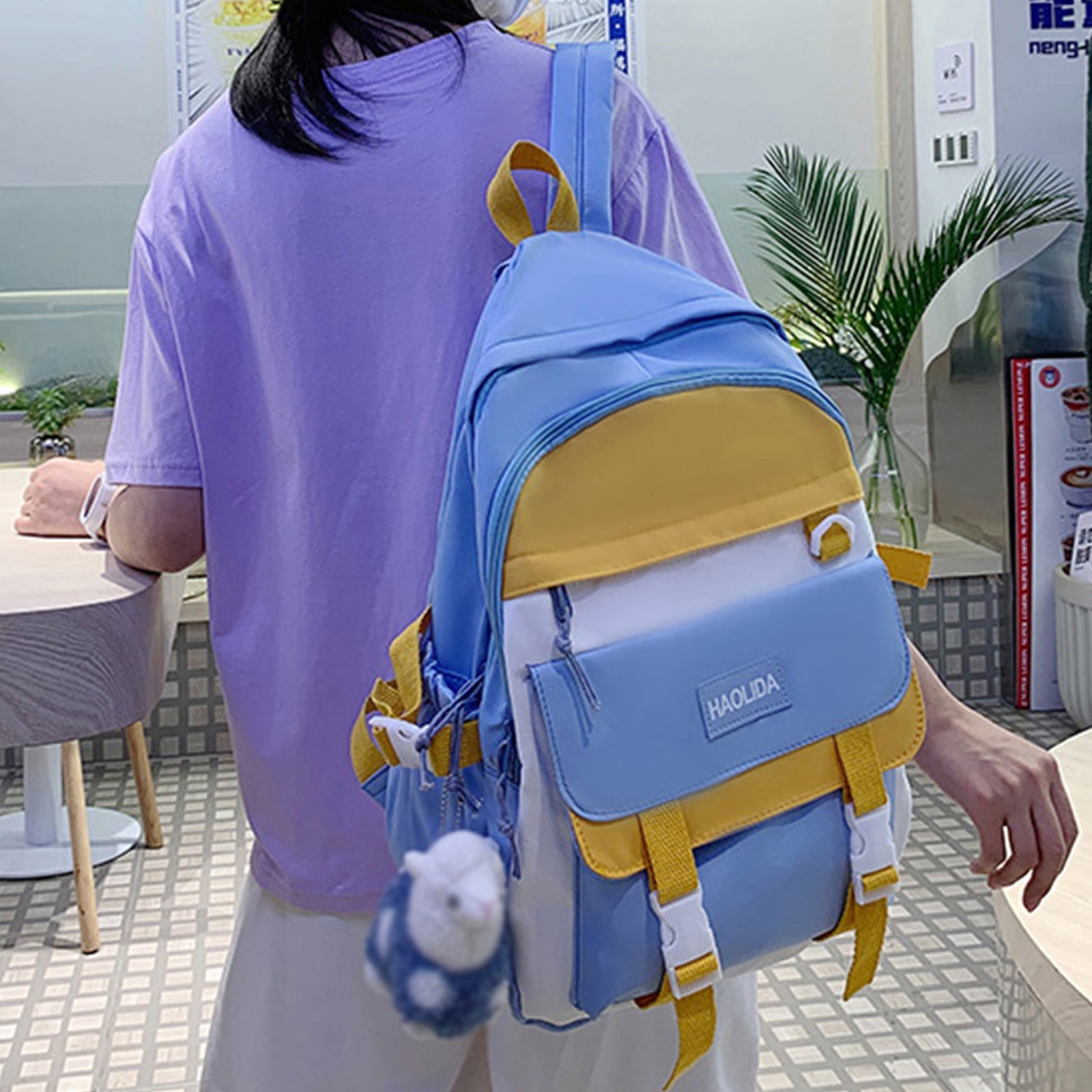 Men And Women Adult Colorblock Nylon Backpack Fashion Zipper Student School Bag  Backpacks Blue - Walmart.com
