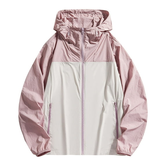 Men And Women Hooded Sun Shirts with Zip Pocket Color Block Breathable Hoodie Jacket for Hiking Running Fishing